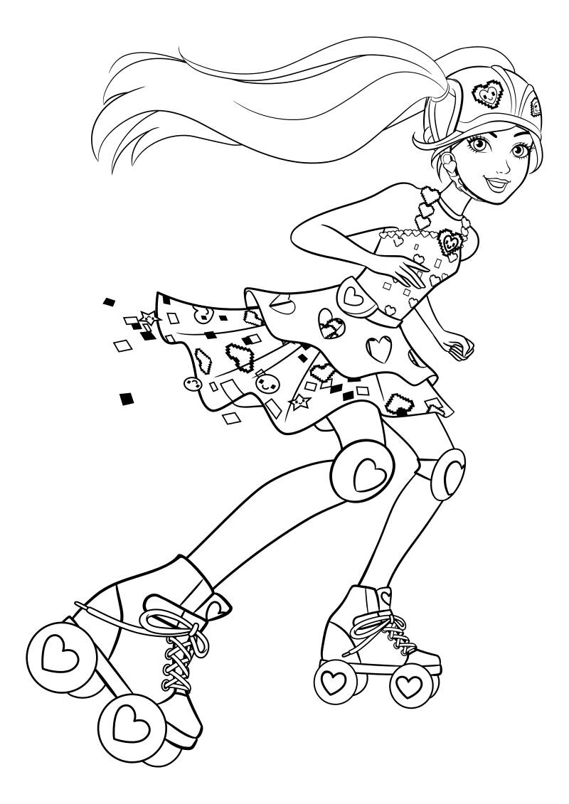 Раскраска - Барби - Барби на роликовых коньках