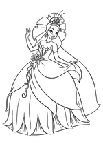 Раскраска - Принцессы Диснея - Тиана танцует в бальном платье