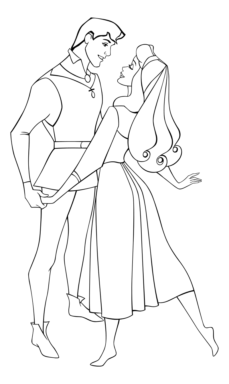 Раскраска - Принцессы Диснея - Принц Филипп и Аврора