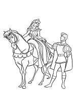 Раскраска - Принцессы Диснея - Принцесса Аврора на коне и Принц Филипп