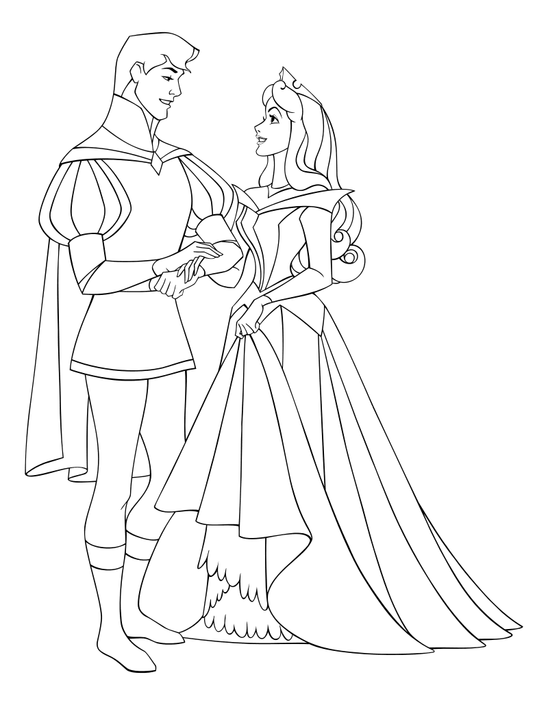 Раскраска - Принцессы Диснея - Принц Филипп и Принцесса Аврора