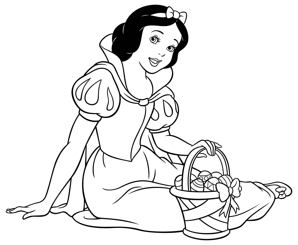 Раскраска - Принцессы Диснея - Белоснежка и Пасхальная корзина