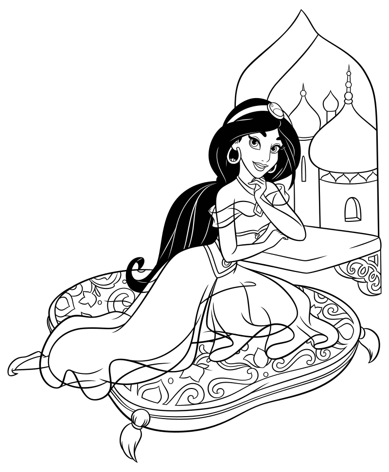Раскраска - Принцессы Диснея - Жасмин в своем замке