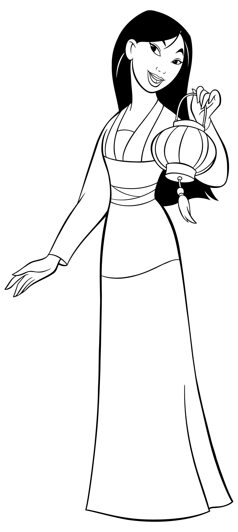 Раскраска - Принцессы Диснея - Мулан с фонарём