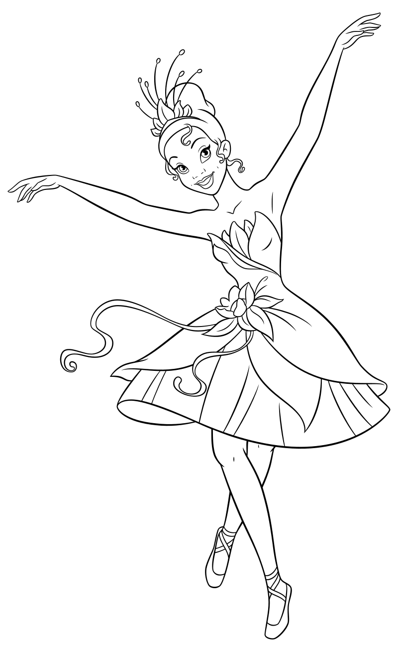 Раскраска - Принцессы Диснея - Тиана балерина