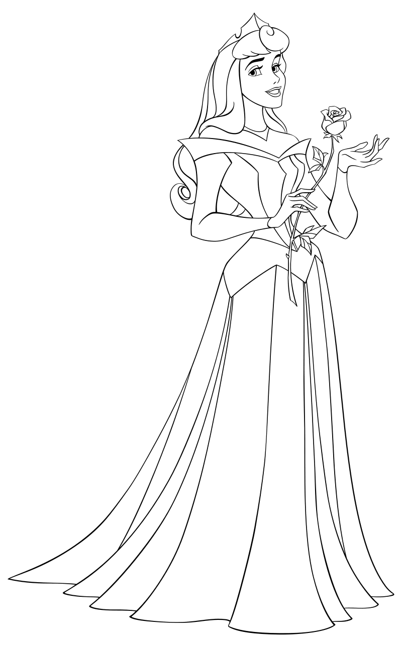 Раскраска - Принцессы Диснея - Аврора с розой в руке