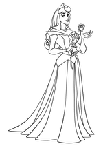 Раскраска - Принцессы Диснея - Аврора с розой в руке