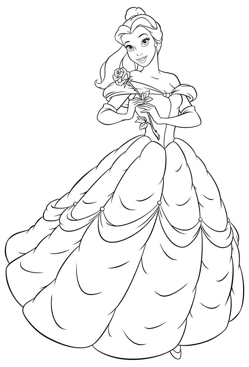 Раскраска - Принцессы Диснея - Белль с розой