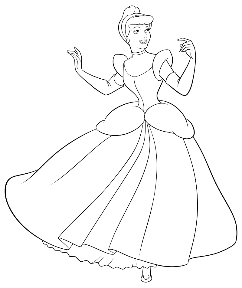 Раскраска - Принцессы Диснея - Золушка в бальном платье