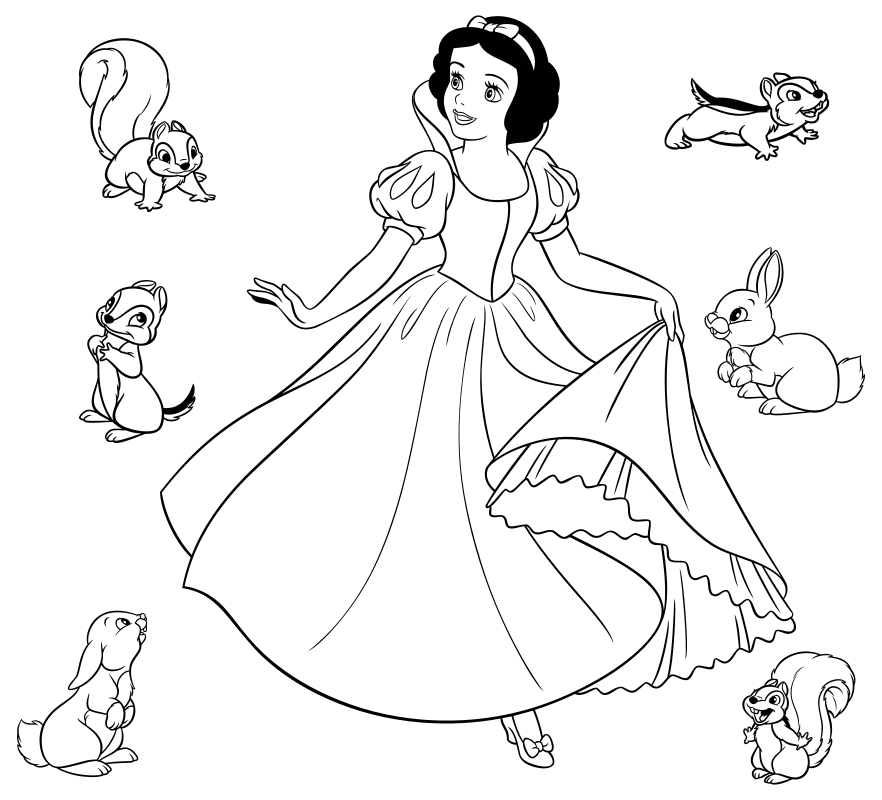 Раскраска - Принцессы Диснея - Белоснежка и зверята