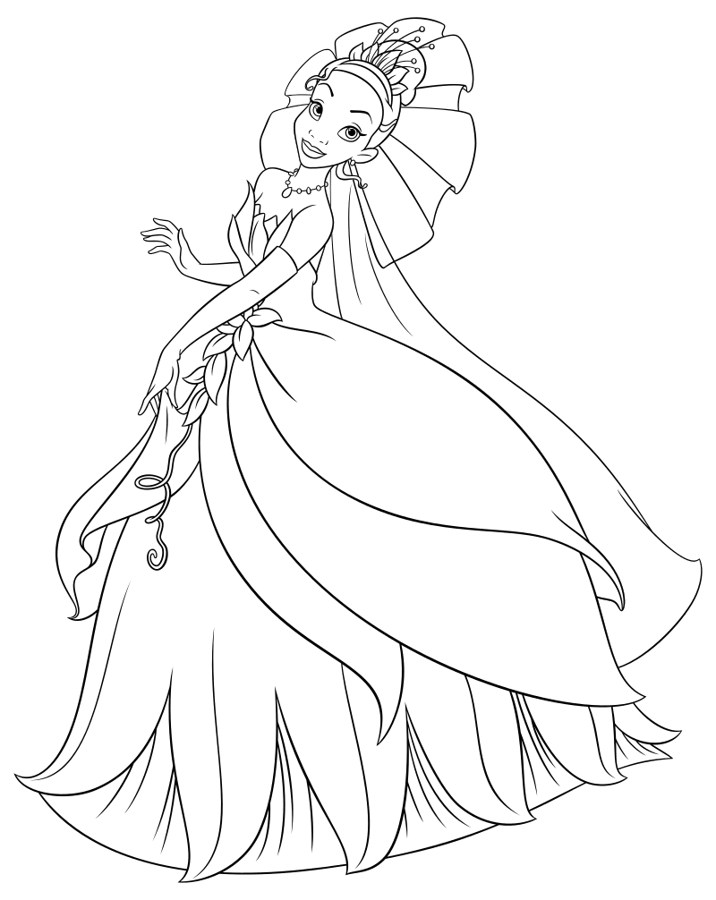Раскраска - Принцессы Диснея - Тиана в свадебном платье