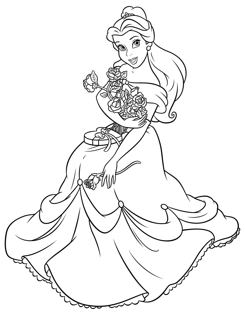 Раскраска - Принцессы Диснея - Белль на День святого Валентина