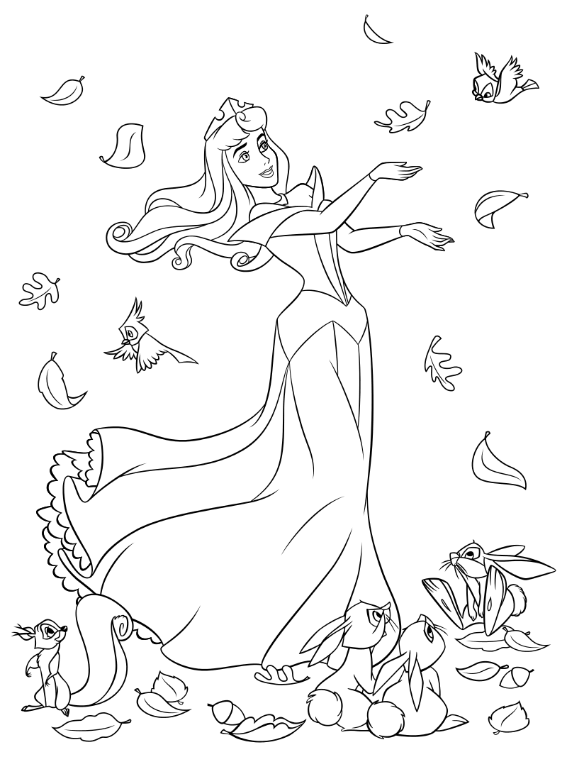 Раскраска - Принцессы Диснея - Осень принцессы Авроры