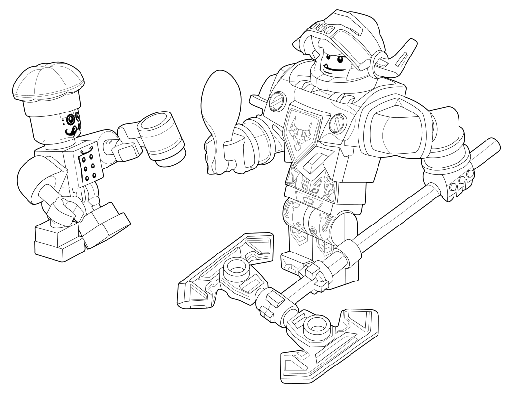 Раскраска - LEGO Нексо Найтс - Шеф Эклер и Аксель
