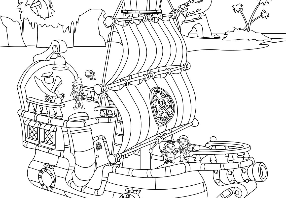 Раскраска - Джейк и пираты Нетландии - Пиратский корабль Быстрый