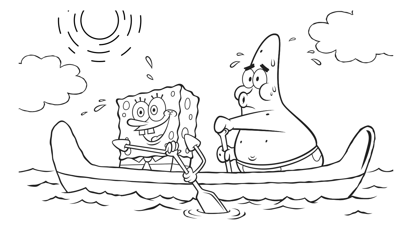 Раскраска - Губка Боб Квадратные Штаны - Губка Боб и Патрик Стар плывут в лодке