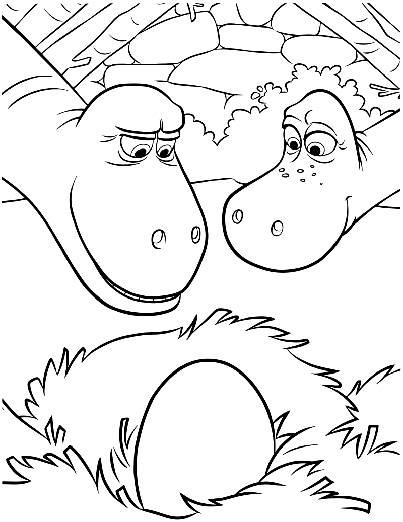 Раскраска - Хороший динозавр - Генри и Ида изучают яйцо