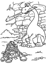 Раскраска - Хороший динозавр - Дружок попался в ловушку