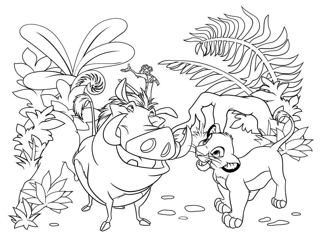 Раскраска - Король Лев - Пумба, Тимон и Львёнок Симба