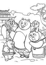 Раскраска - Кунг-фу панда 3 - Радостные панды встречают По