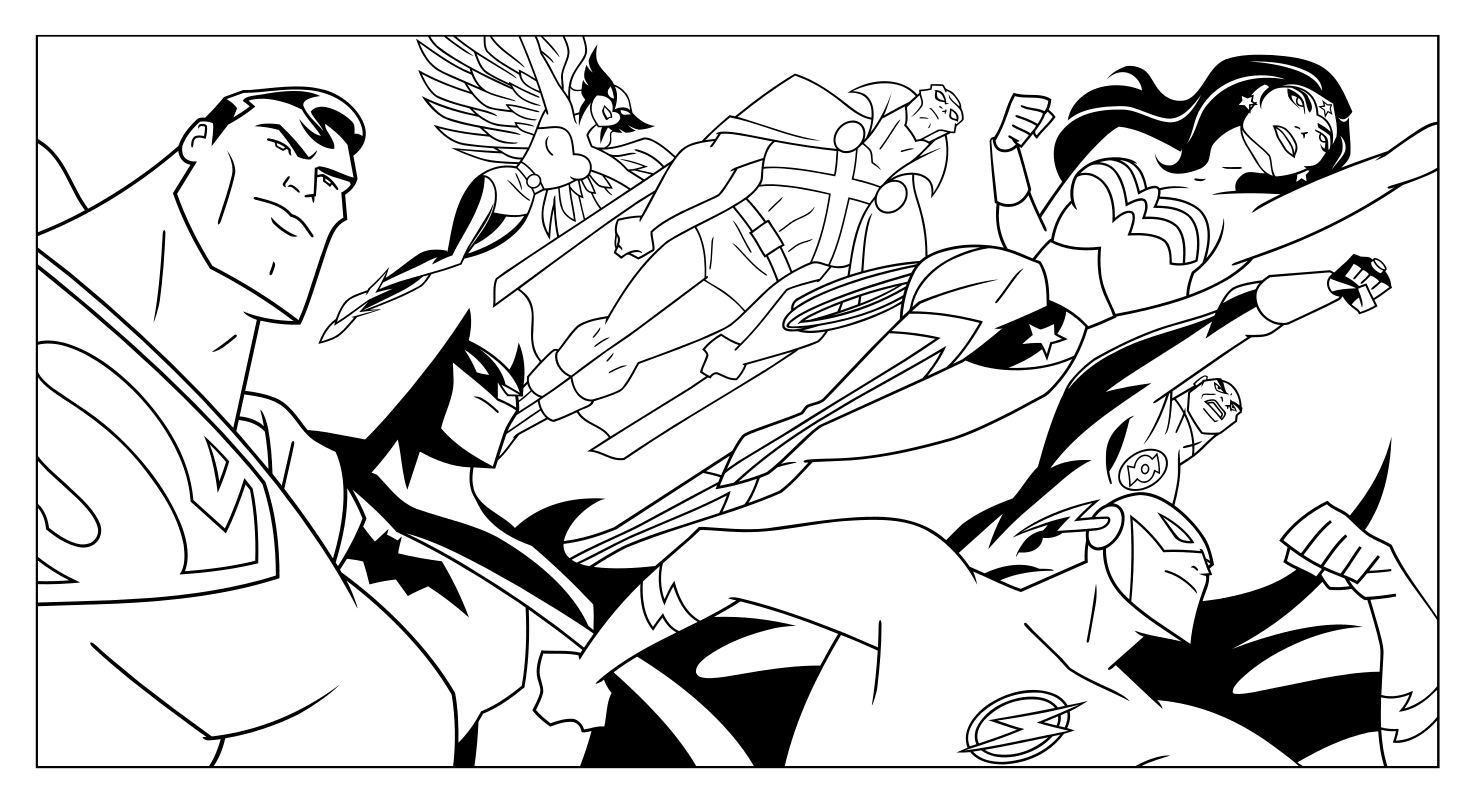 Раскраска - Лига Справедливости - Супергерои Лиги Справедливости