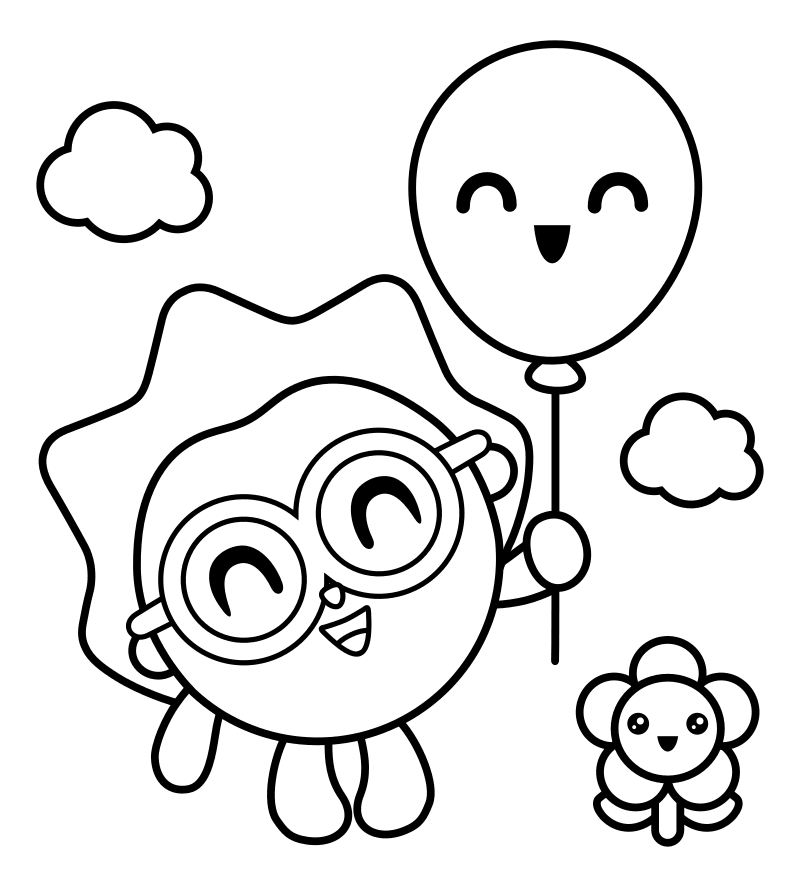 Раскраска - Малышарики - Ёжик с воздушным шариком