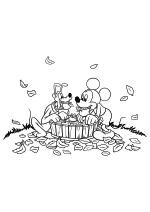 Раскраска - Микки Маус и друзья - Плуто и Микки достают яблоки из воды