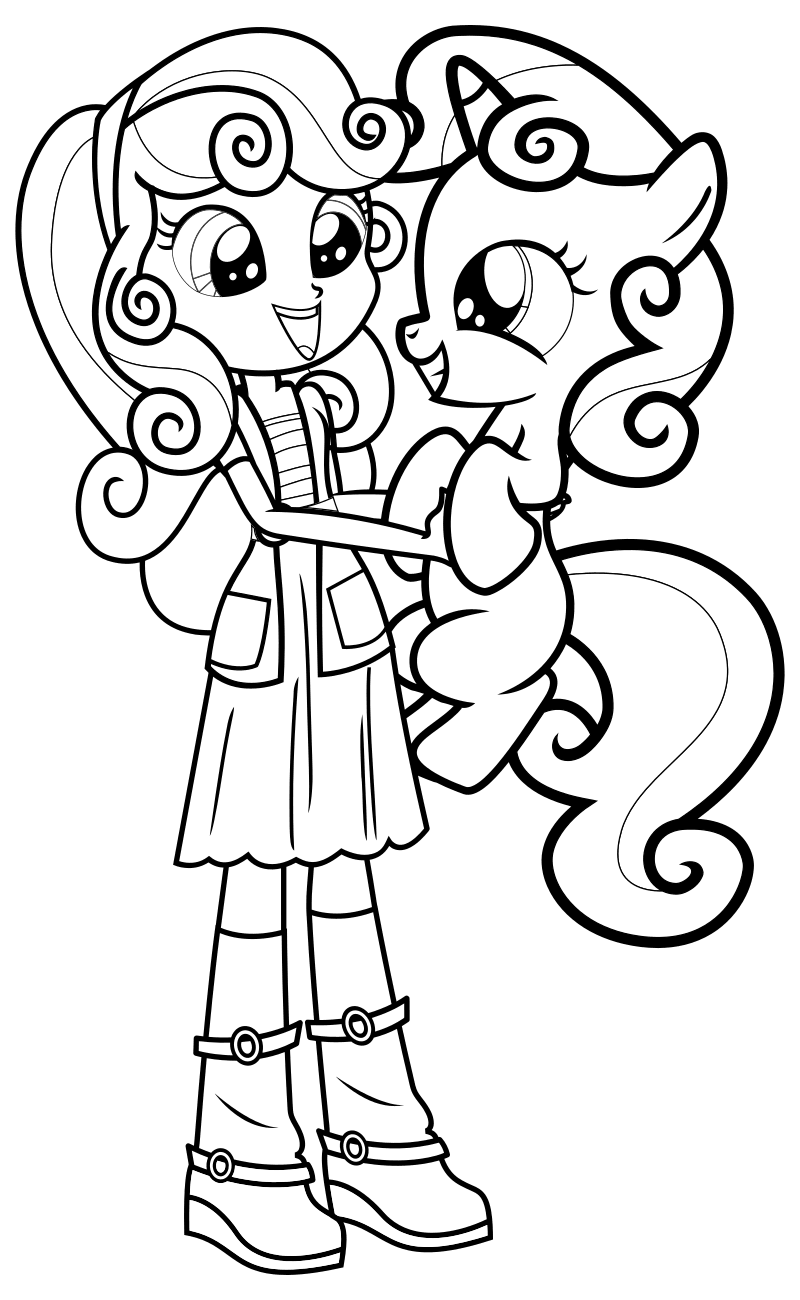 Раскраска - Мой маленький пони: Девочки из Эквестрии - Крошка Бель девочка и пони
