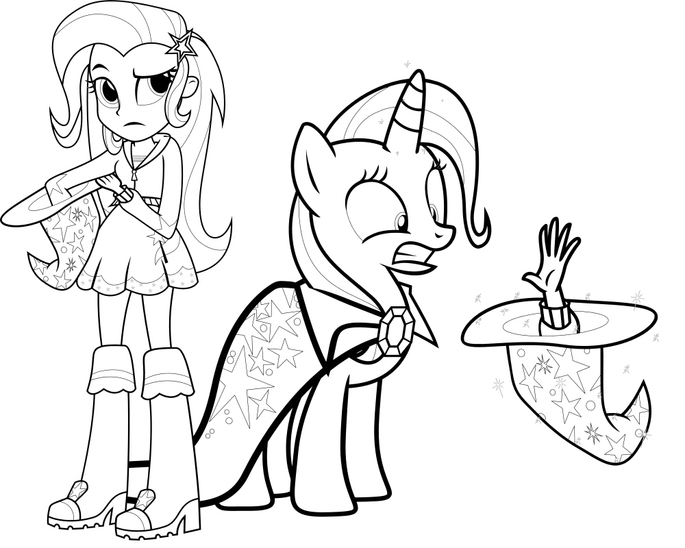 Раскраска - Мой маленький пони: Девочки из Эквестрии - Трикси пони и Трикси девочка