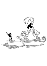 Раскраска - Питер Пэн - Тигровая Лилия, Сми и Крюк в лодке