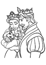Раскраска - Рапунцель: Запутанная история - Король и Королева с маленькой Рапунцель