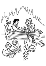 Раскраска - Русалочка - Эрик и Ариэль катаются на лодке