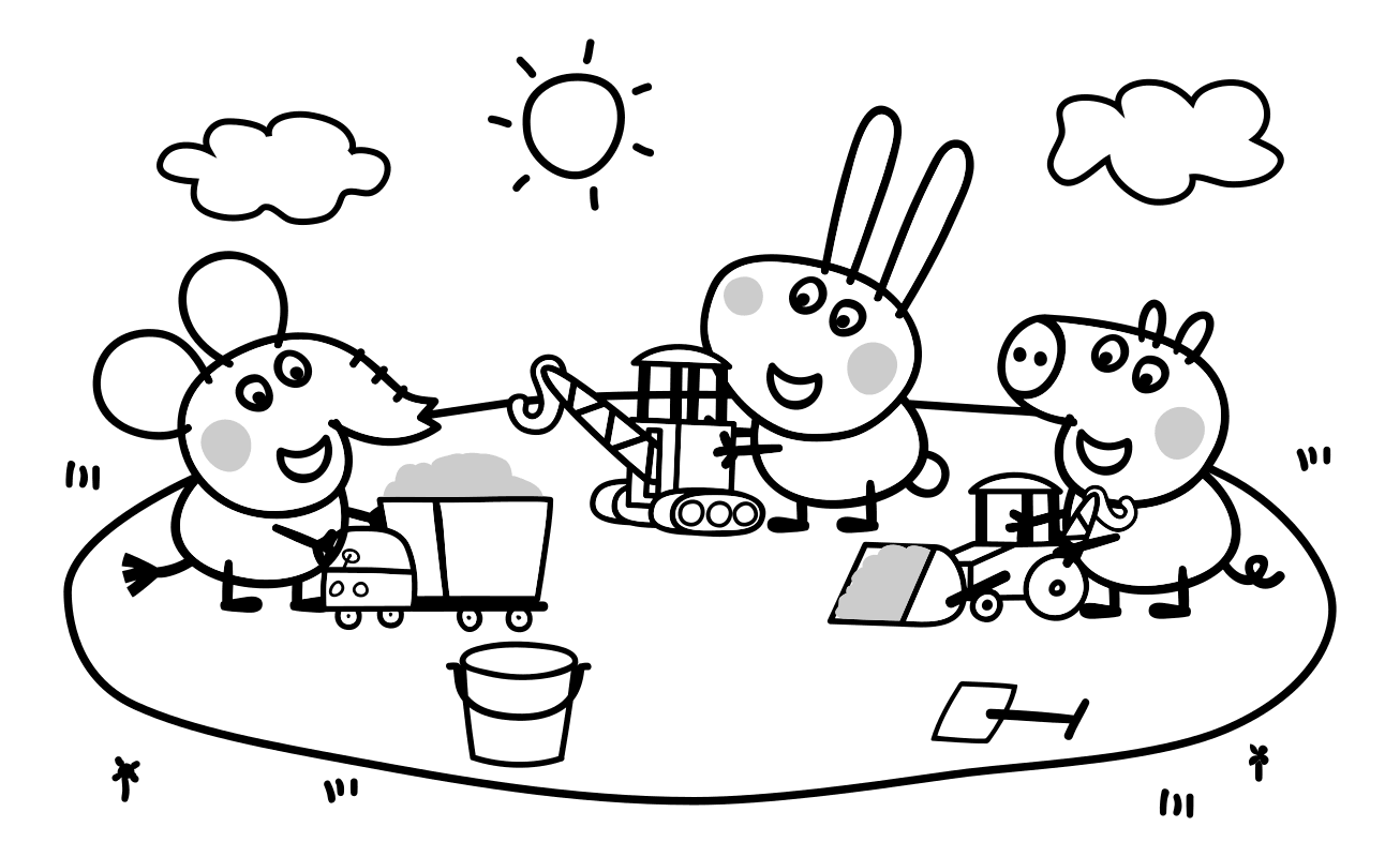 Раскраска - Свинка Пеппа - Слонёнок Эмили, Кролик Ричард и Поросёнок Джордж