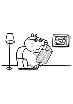 Раскраска - Свинка Пеппа - Папа Свин читает газету