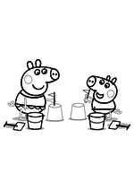 Раскраска - Свинка Пеппа - Пеппа и Джордж делают куличики из песка