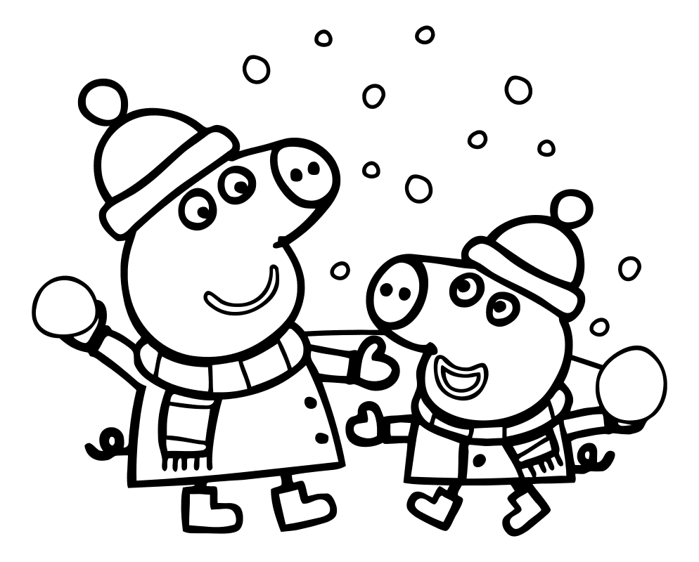 Раскраска - Свинка Пеппа - Пеппа и Джордж играют в снежки