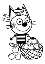 Раскраска - Три кота - Коржик с корзинкой яблок