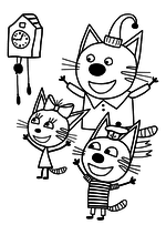 Раскраска - Три кота - Карамелька, Коржик и Компот радуются