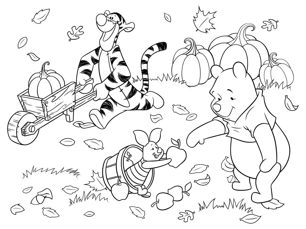 Раскраска - Винни-Пух (Дисней) - Тигра, Пятачок и Винни-Пух