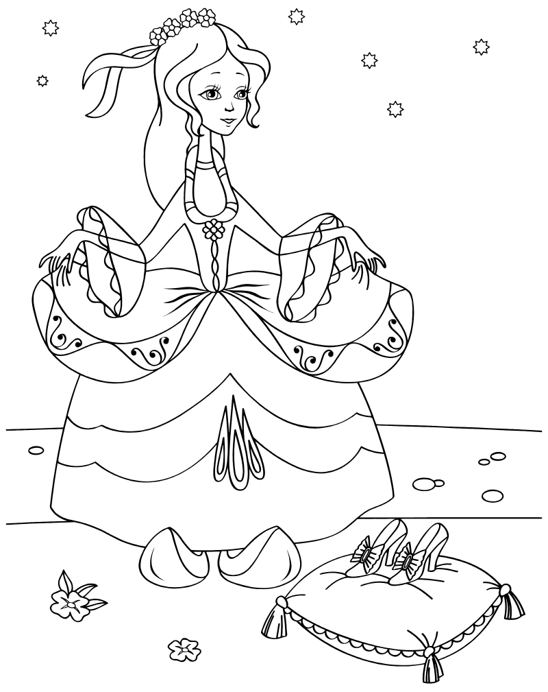 Раскраска Золушка в бальном платье