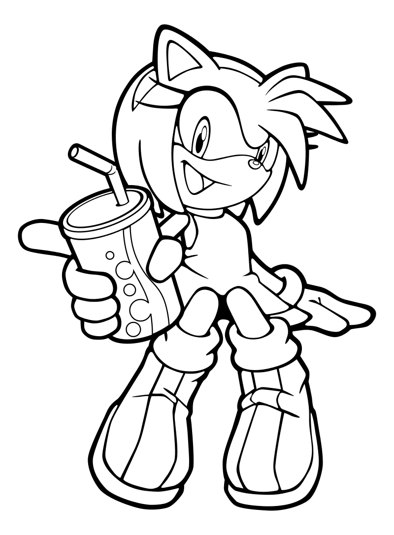 Раскраска - Sonic the Hedgehog - Эми Роуз с баночкой сока