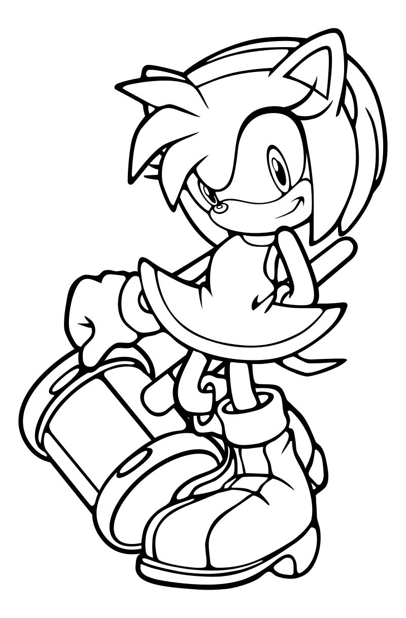 Раскраска - Sonic the Hedgehog - Эми Роуз с молотом Пико-Пико