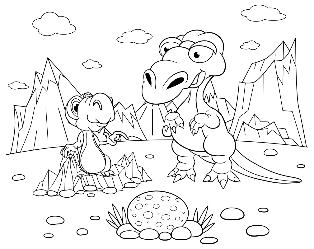 Раскраска - Динозавры - Динозавры взрослый и детёныш