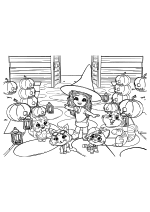 Раскраска - 44 котёнка - Пилу, Миледи, Изотта, Лампо и Пончик на хеллоуин