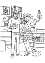 Раскраска - Барби - Кен и Барби с подарками