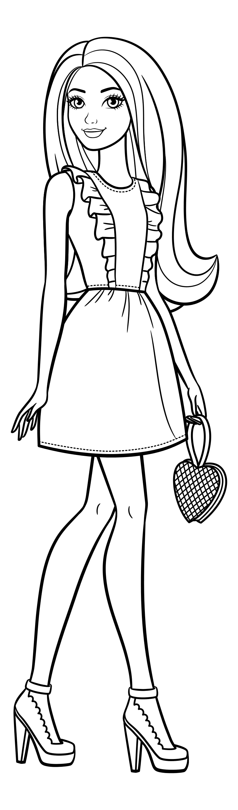 Раскраска - Барби - Барби в красивом платье с сумочкой