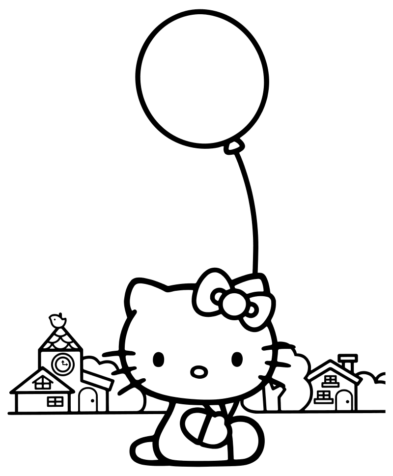 Раскраска - Хелло Китти - Китти с воздушным шариком