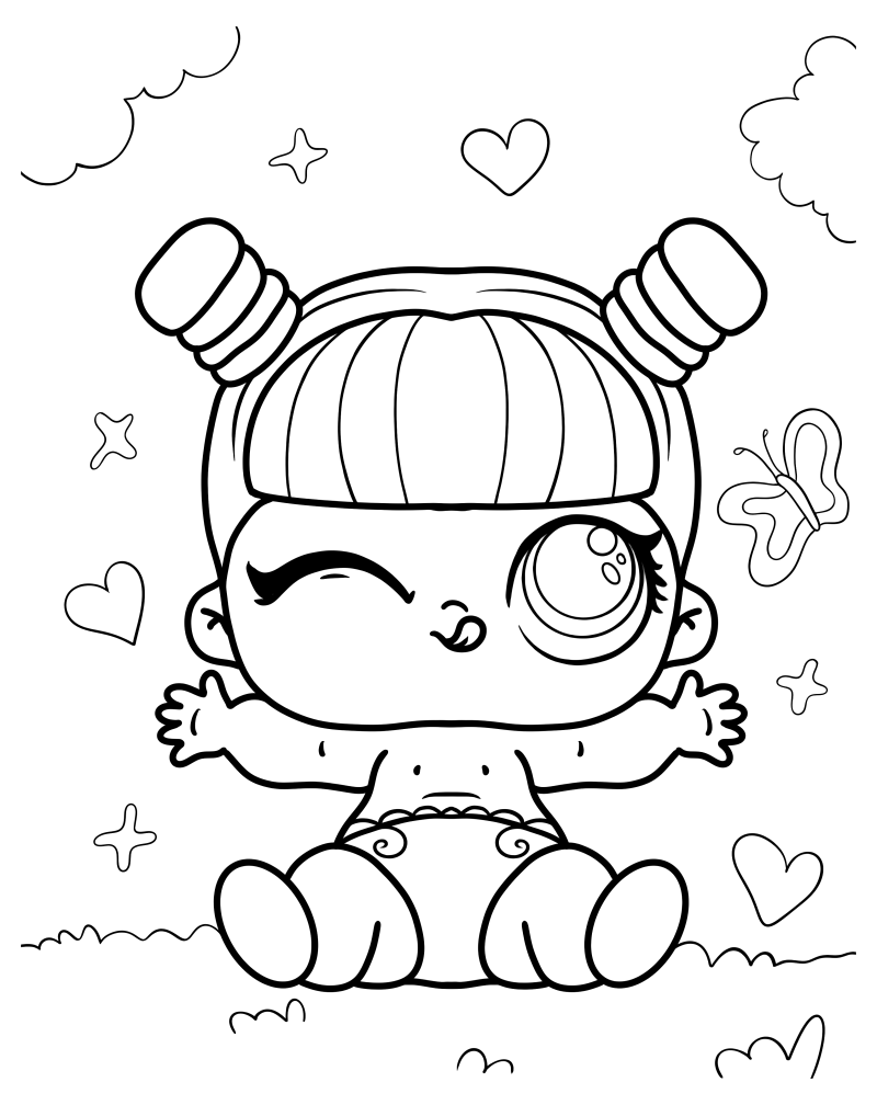 Раскраска - Куклы ЛОЛ - Lil Kawaii Queen из Гламурного Клуба