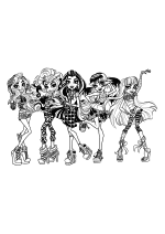 Раскраска - Монстер Хай - Лагуна, Клодин, Фрэнки, Дракулаура и Клео