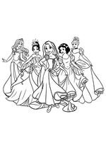 Раскраска - Принцессы Диснея - Аврора, Тиана, Рапунцель, Белоснежка, Золушка